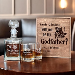 Godfather Proposal Gift, Be My Padrino Set, Etched Whiskey Glass, Personalized Decanter, Custom Proposal Box, Asking Godfather Present