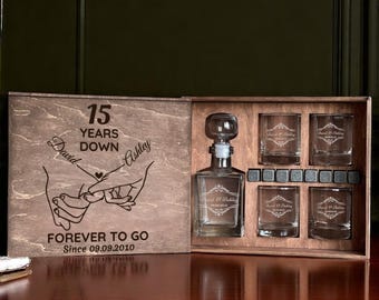 Anniversary Gift, 15 Years Marriage, Whiskey Decanter Set, Gift for Husband, Crystal Anniversary, 15 Year Anniversary, Personalized Glasses