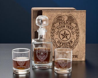 Police Officer Whiskey Decanter Set: Engraved Retirement Gift, Personalized Police Decanter, Father's Day Gift