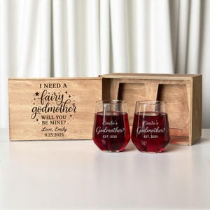 Will You Be My Godmother – Gift Box with Custom Wine Glass – Personalized Baptism Proposal for Godparent from Baby