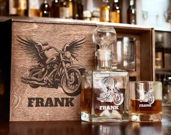 Carafe à Whisky En Verre Forme Moto | Décanteur Avec Aérateur | Décoration Bar Originale | Cadeau Pour Amateurs De Moto, Pères, Amis