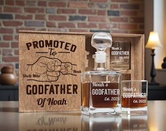 Decantador de whisky personalizado "El Padrino": vidrio grabado y caja de madera