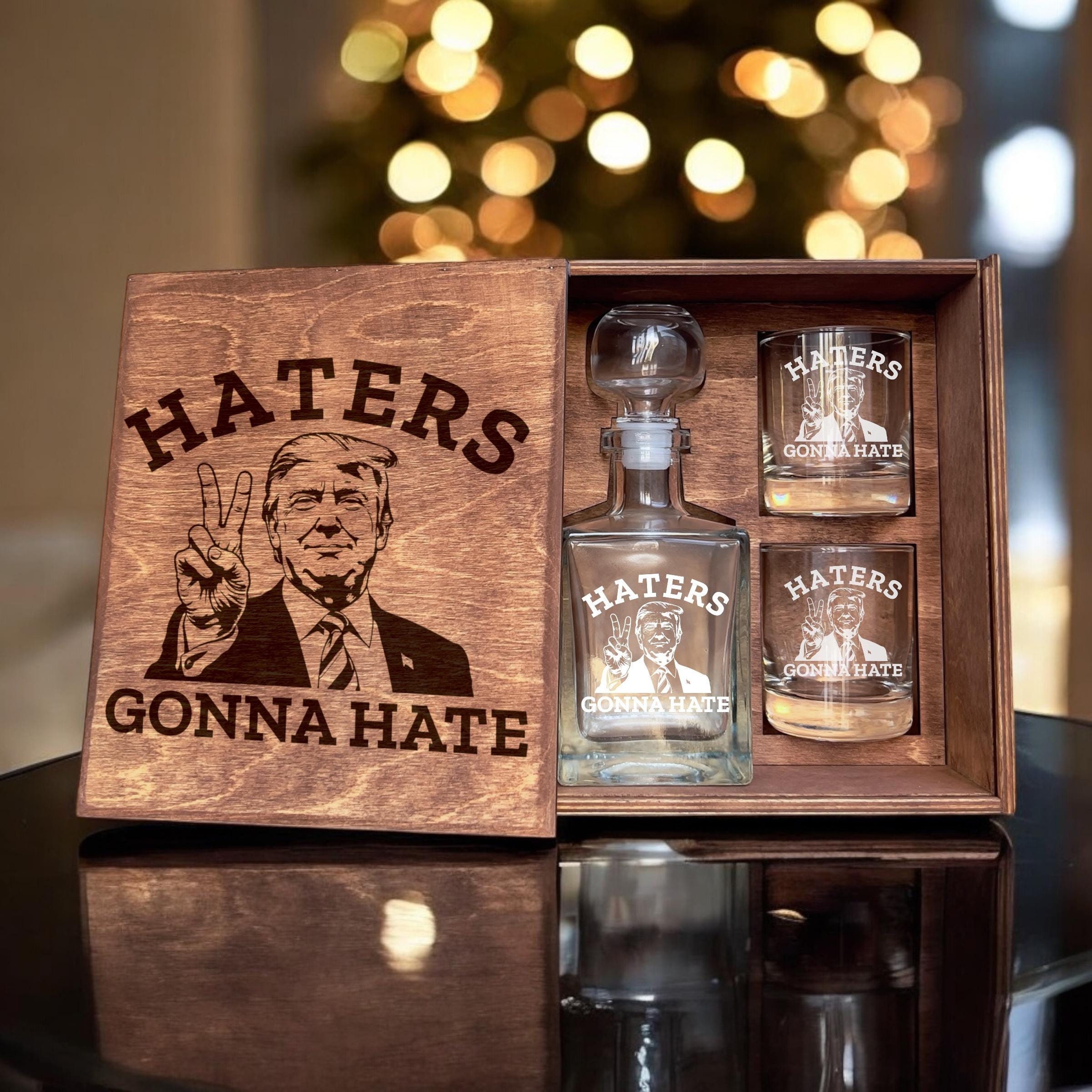 MAGA Whiskey Decanter Set – Patriotic Gift, Includes Custom Etched Glasses, Bourbon glasses Ideal for Donald Trump and Republican Supporters