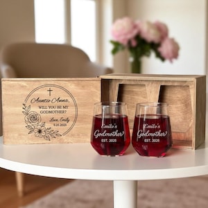 Custom Godmother Gift Box – Engraved Wine Glass Proposal – Will You Be My Godmother Present for Baptism or Naming Day
