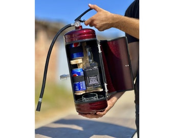 MiniBar for Firefighters: Handmade Fire Extinguisher - Personalized, Fits 1 Bottle, 2 Soda Cans, and More for Customized Father's day Gifts