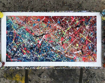 unique gift .Jackson Pollock Style Painting.large wall art .62". Original Abstract wall art. Modern abstract contemporary wall art