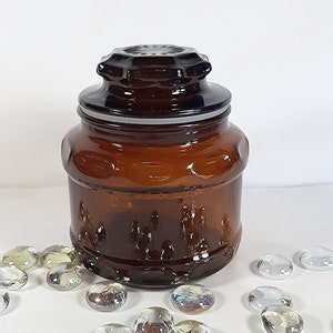 Dark Amber! Vintage Amber Glass Apothecary Jar. Small vintage jar. Airtight spice jar. Dark amber glass jar Collectible amber glass jar. WOW