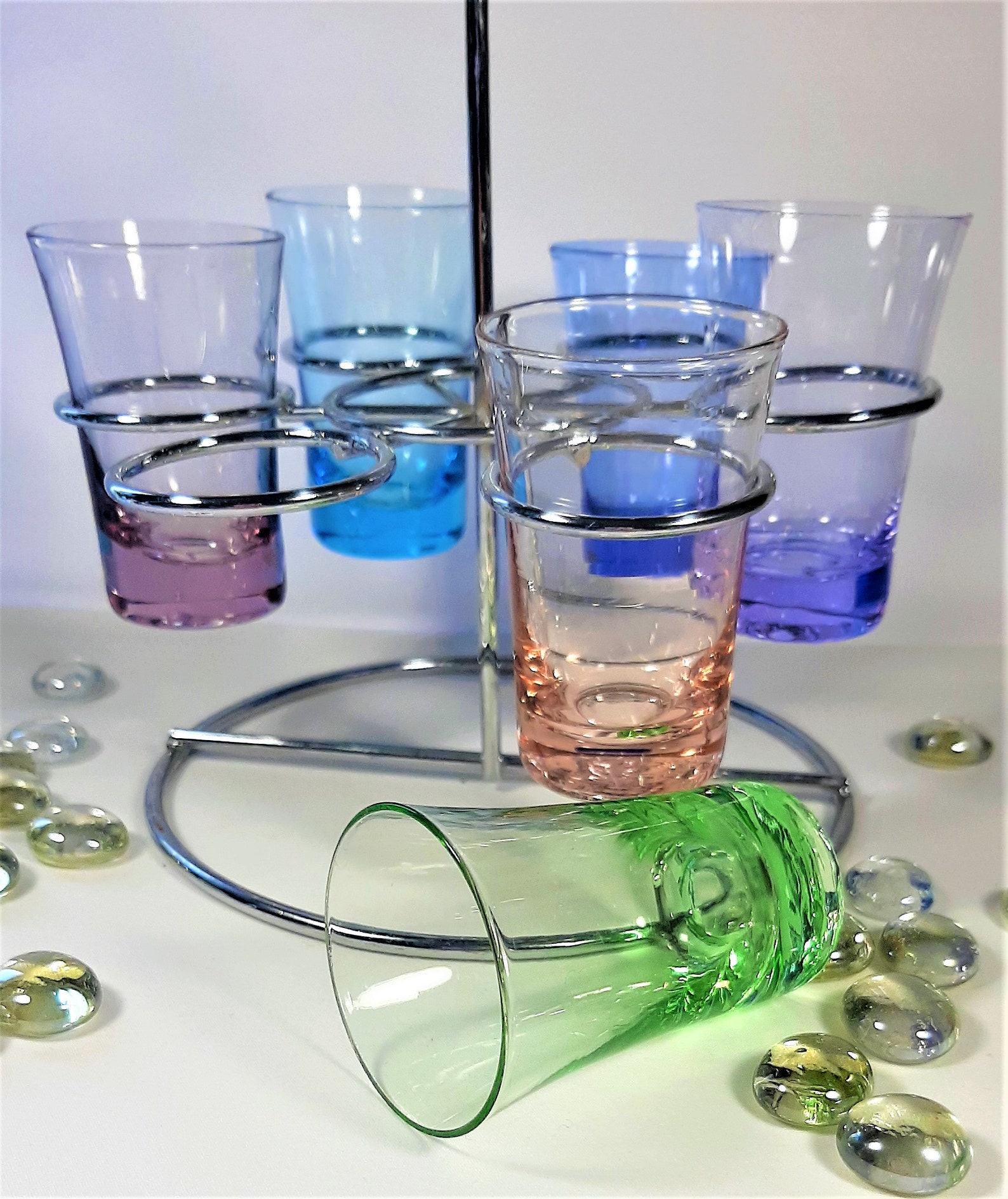 Vintage Bar Decor Set of Shot Glasses. Colored glass shot Etsy