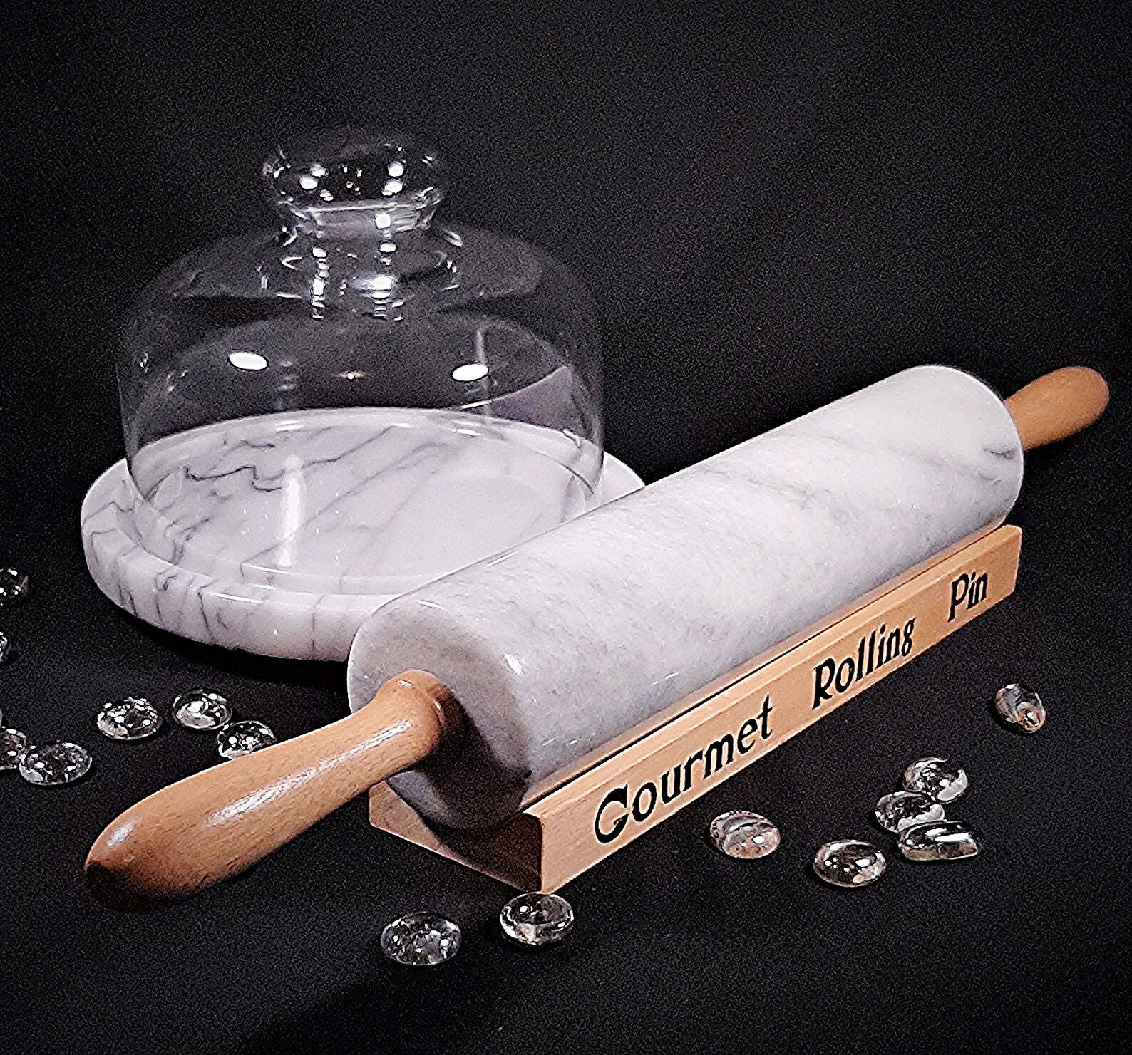Vintage Gourmet Marble Rolling Pin with Holder. Vintage Etsy