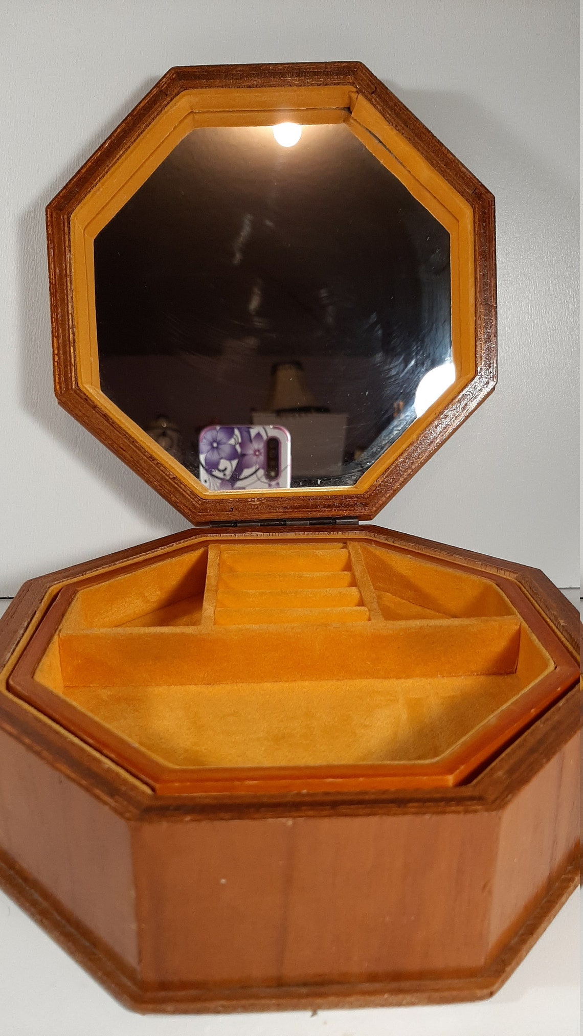 Vintage Octagonal Jewelry Box With Gold Interior. Rattan Top Etsy