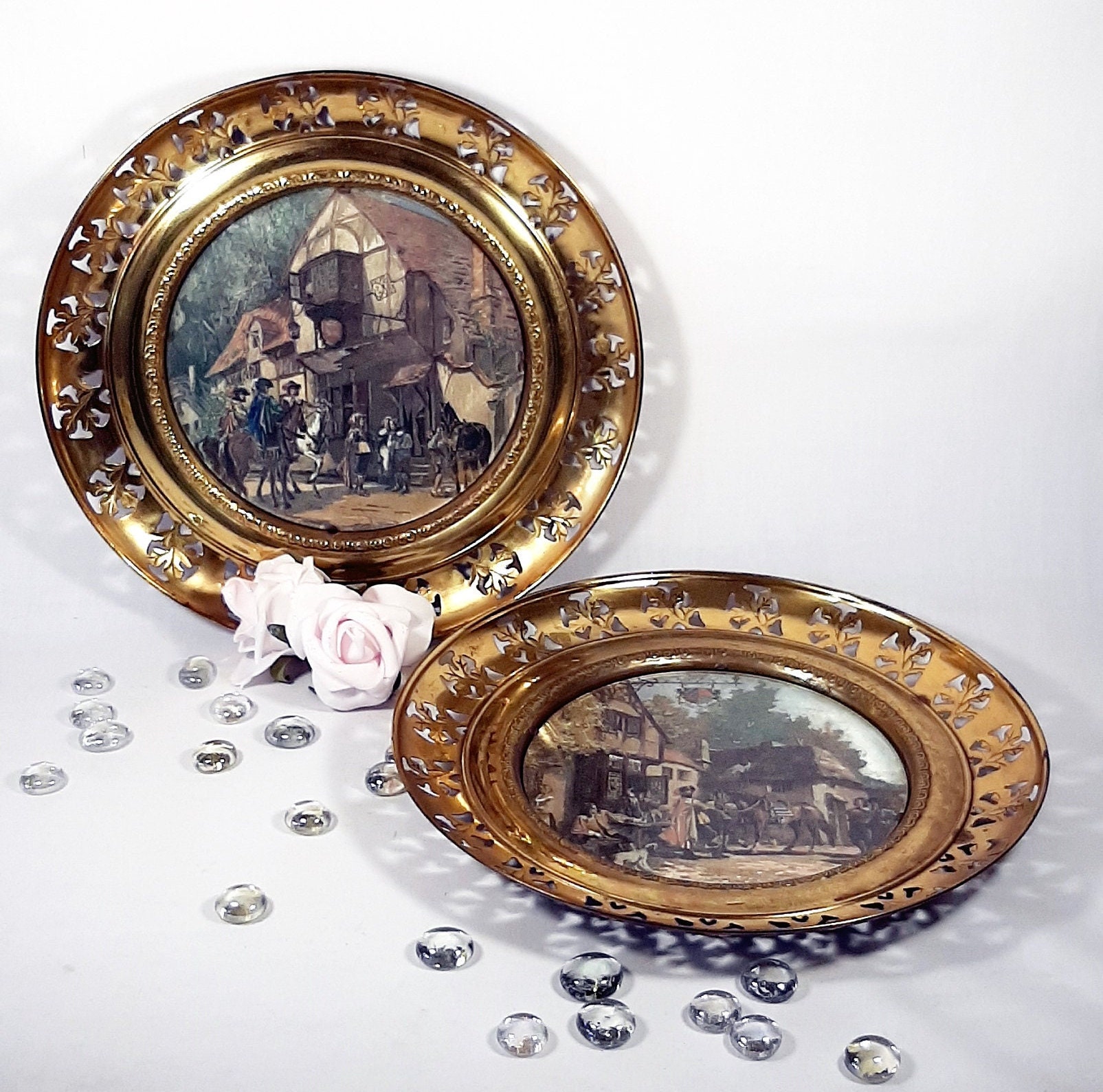 Brass and Foil Wall Plates. Set of Two Brass Decorative Wall Etsy