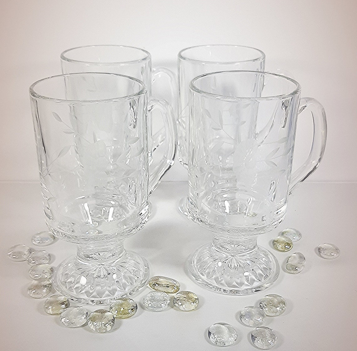 Vintage Princess House set of 4 Coffee Mugs. Etched glass Etsy