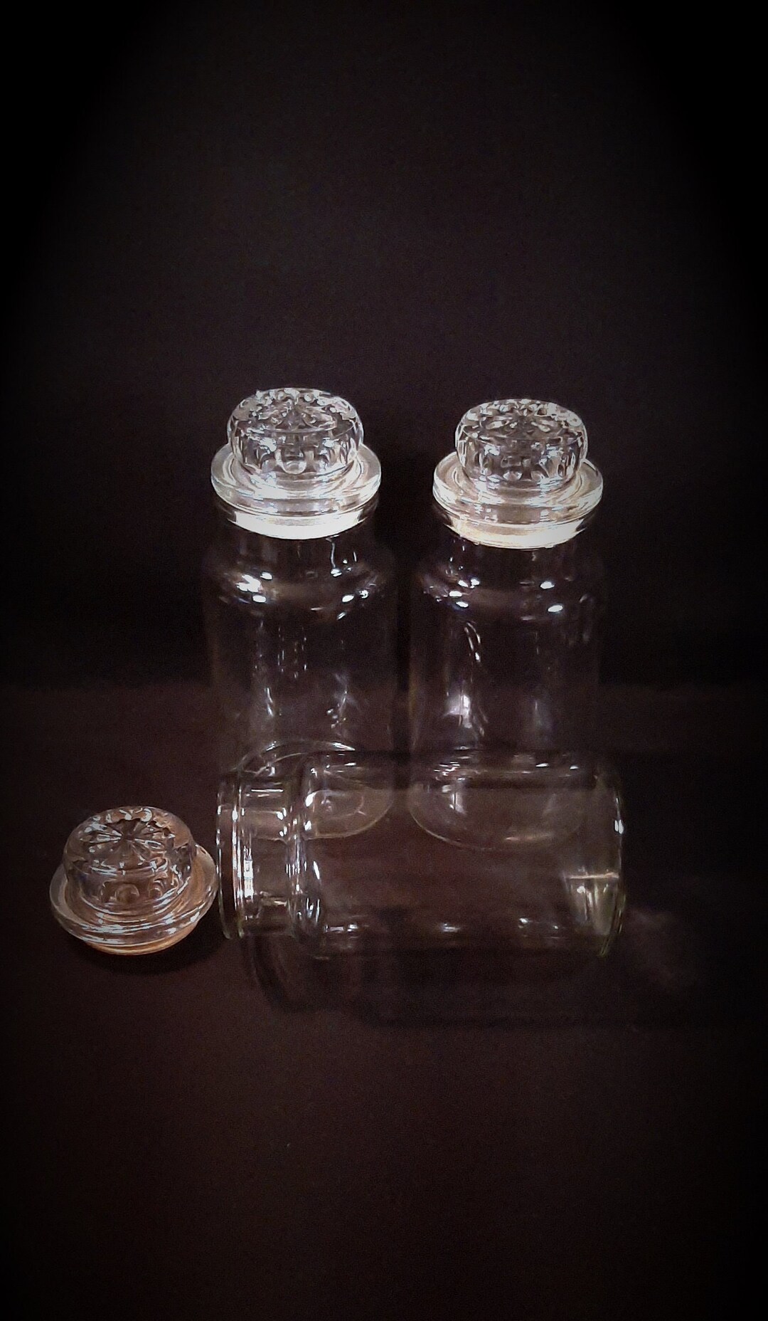 Set of 3 Clear Glass Jars. Vintage Kitchen Storage Jars W/airtight Lids