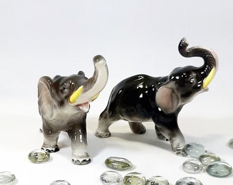 Elephant Ornaments Set of 2 Vintage elephant figurines made is Japan in the 1950s or 1960s. Collectible ceramic elephant pair. Vintage decor