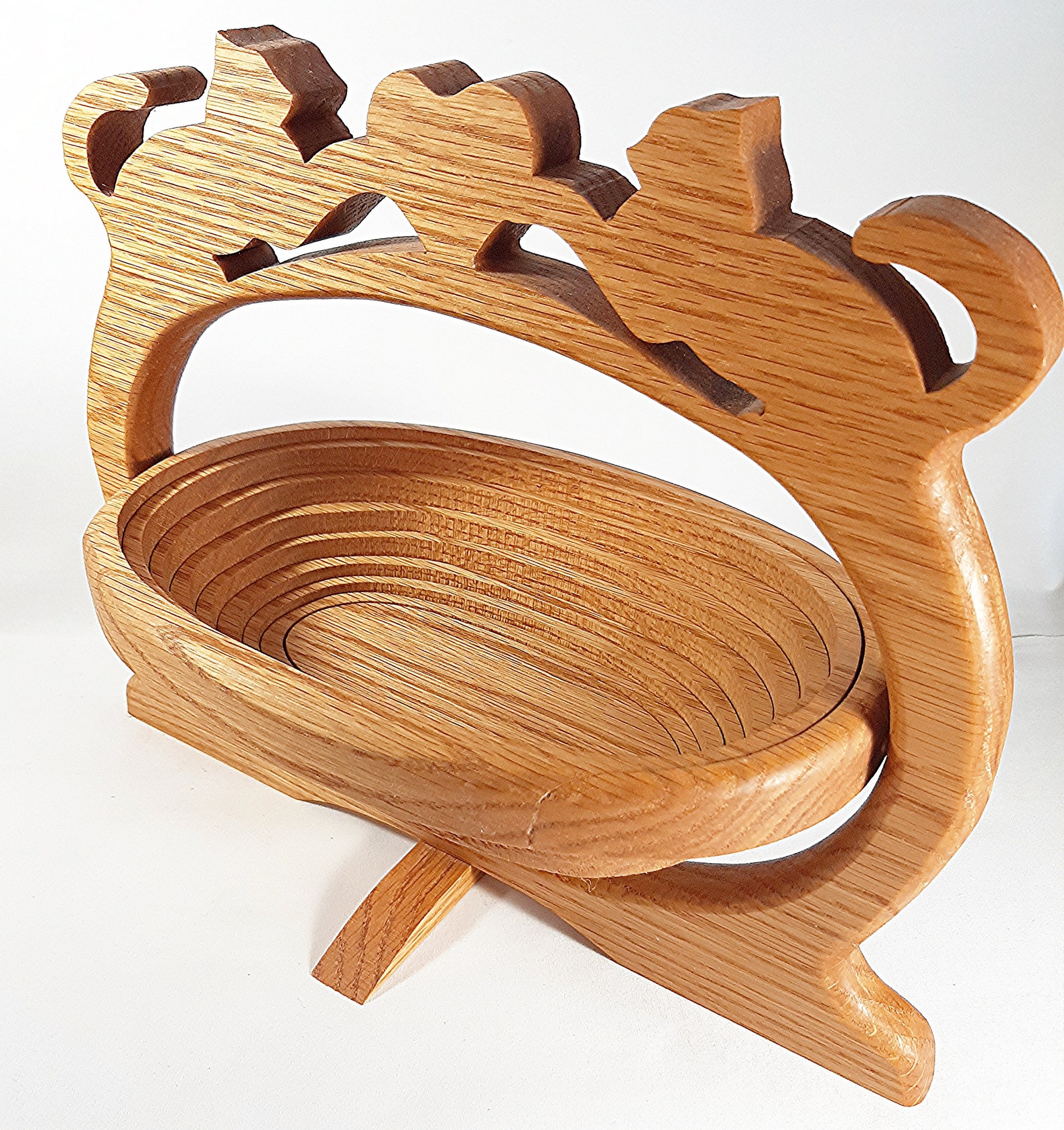 Oak Basket. Collapsible Scroll Saw Basket. Wooden Serving Etsy UK