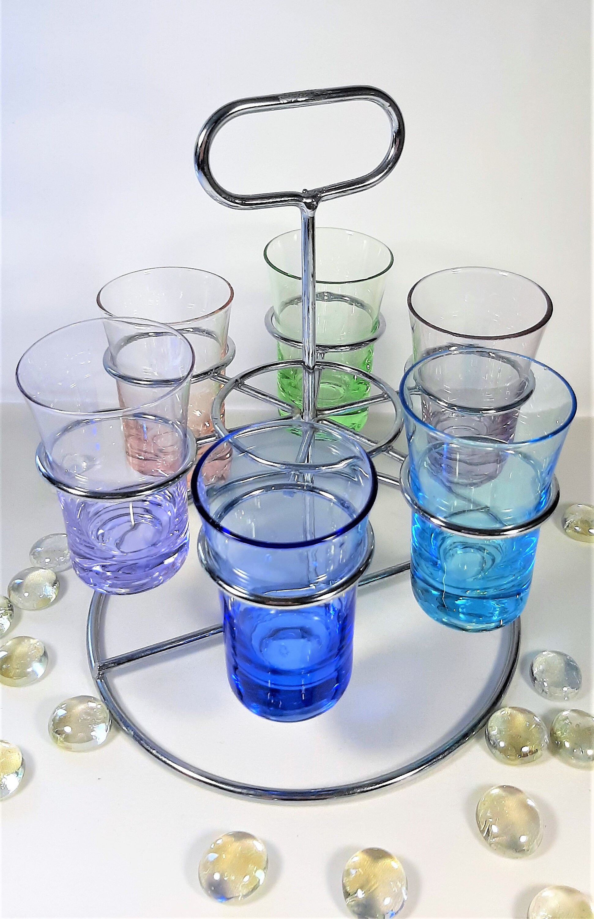 Vintage Bar Decor Set of Shot Glasses. Colored glass shot Etsy