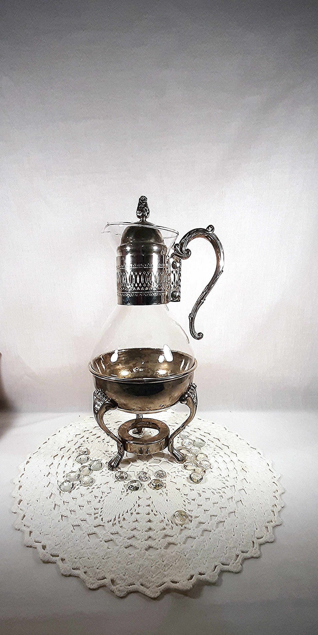 Vintage Raimond Silver Plate Coffee Tea Glass Carafe Holder With