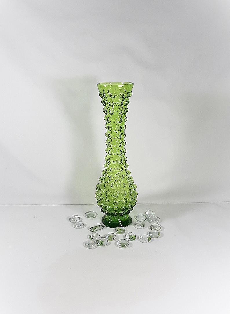 Collectible art glass bud vase Vintage art glass Green Glass Hobnail Style Vase Vintage home decor Retro home decor Vintage Glass Vase