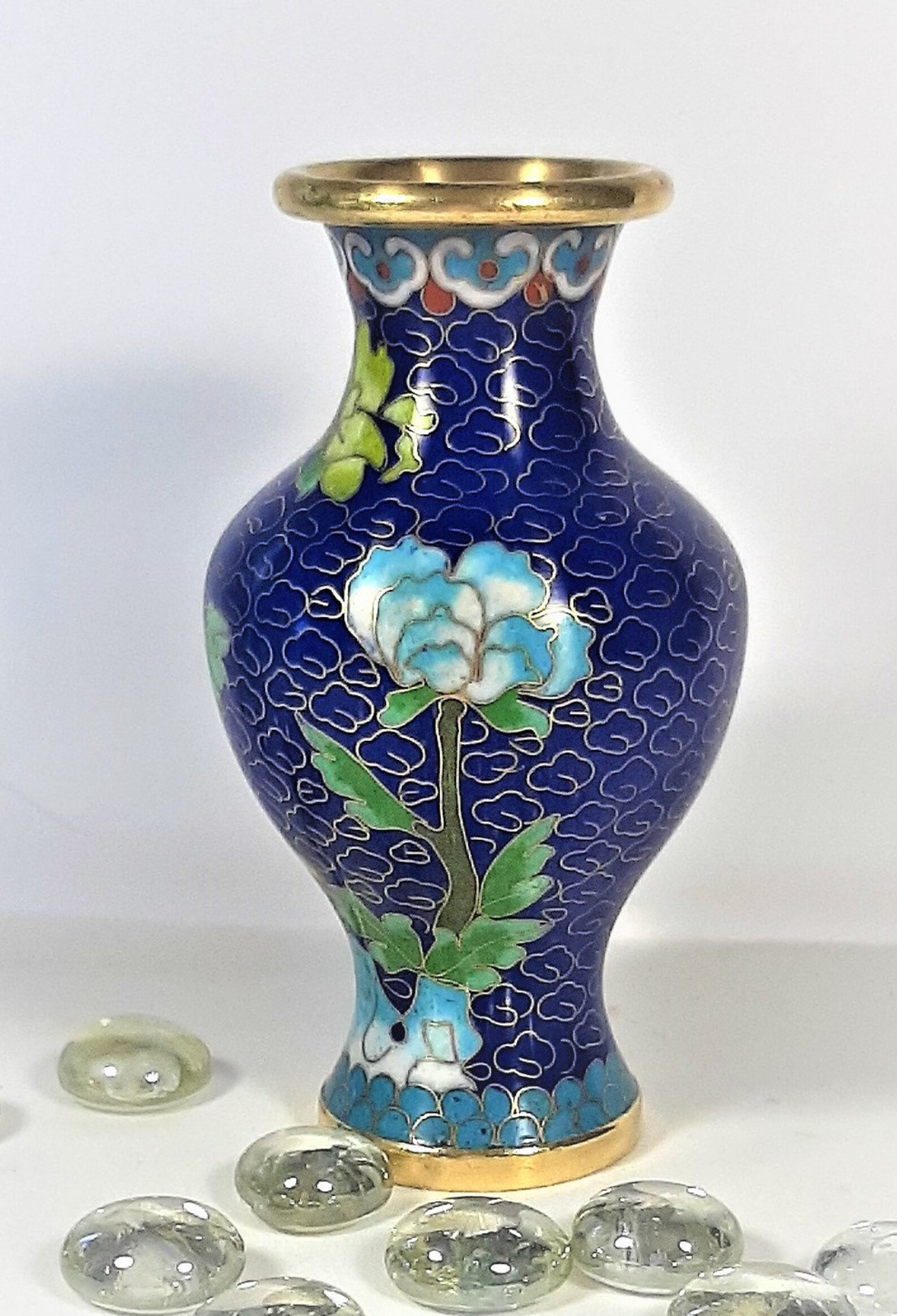 Cloisonne Blue Vase. Brass and Floral Cloisonne Vase. Vintage Etsy