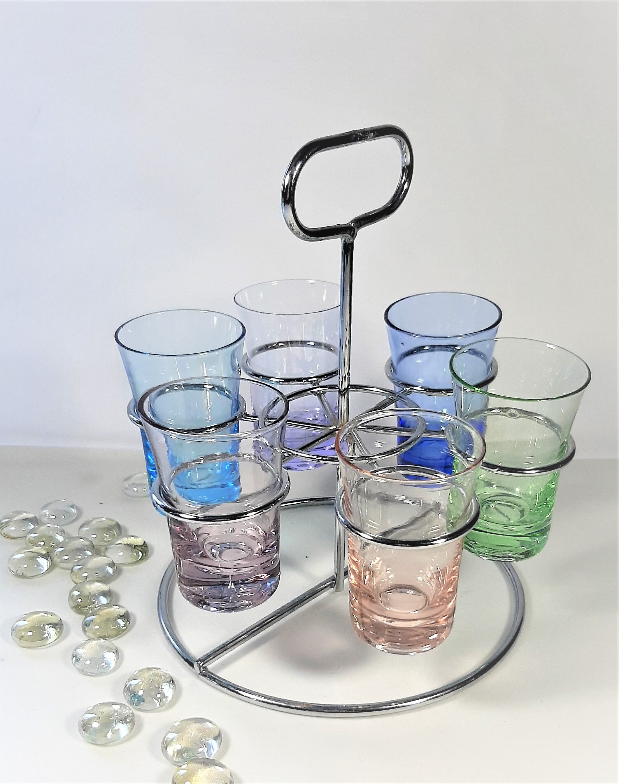 Vintage Bar Decor Set of Shot Glasses. Colored glass shot Etsy