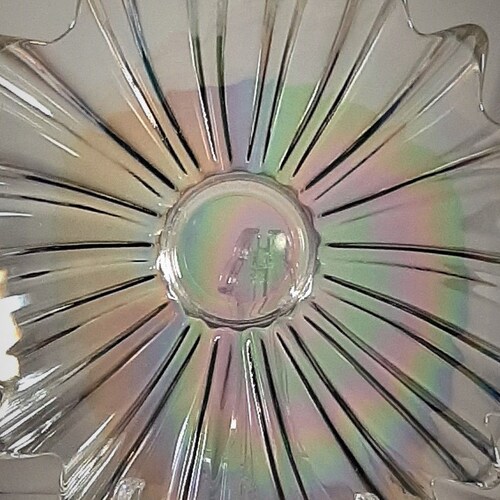 Iridescent Serving bowl from the 1960's. Vintage flower shape glass serving dish. Collectible Iridescent petal shaped  centerpiece bowl.