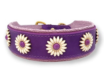 Collar "Margerita" unusual & eye-catching - for large dogs - handmade - perfect conchos, fat leather underlaid