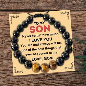 To My Son Bracelet, Son Gifts From Mom To Son, Adult Son Gift Ideas, Tiger Eye & Black Agate Stone