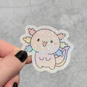 Pastel Axolotl Kawaii Cute Funny Holographic Stickers Bookish Sticker Waterproof Kindle Sticker Laptop Sticker Water Bottle Sticker