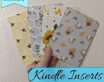 Honey Bee Sun flower Kindle Case Inserts E-reader Case Insert Handmade Book Gift Cardstock E-Reader Insert Bookish Gift Reading Book Era