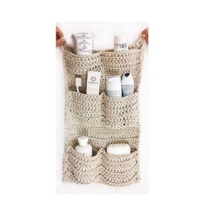 Wall organizer, Bath storage, Hanging storage, Bathroom accessories container, Crochet Cotton rope organizer hygge,