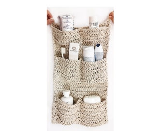 Wall organizer, Bath storage, Hanging storage, Bathroom accessories container, Crochet Cotton rope organizer hygge,