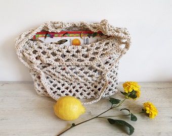 Washable market bag crochet, Rope shoulder bag, Eco-friendly handbag reusable