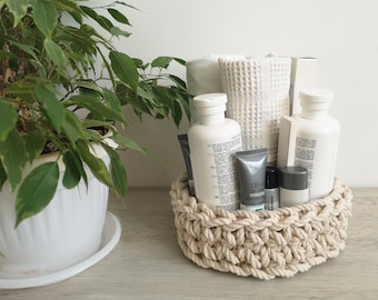 Storage basket, Bath organizer, Crochet container, Rope décor,
