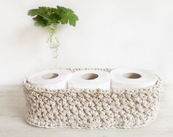 Toilet paper basket, Bath organizer, Crochet décor, Bath storage