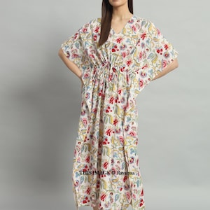 Lange bloemenkaftan, kaftan, katoenen kaftan, maxi-jurk, Indiase maxi-jurk, dames plus size kleding, loungekleding, zomerjurk, capejurk