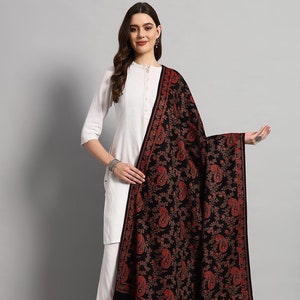 Unisex Yak Wool Blend Shawl Floral Paisley Print | Ethnic Reversible Scarf | Wool Wrap | Quality Christmas| Handmade Oversize Throw 40X80&quot;