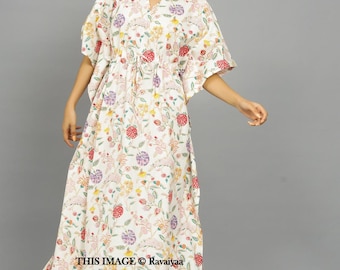 Indian Cotton Kaftan Maxi Dress, Long Floral Kaftan, Plus Size Women's Clothing, Lounge Wear, Beach Party Dress, Gift for Her Maternity Gown