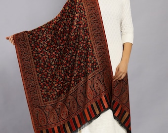 Bufanda tipo estola, 100 % cachemira pura, tejido kani tradicional, suave, cálida y ligera, color negro.