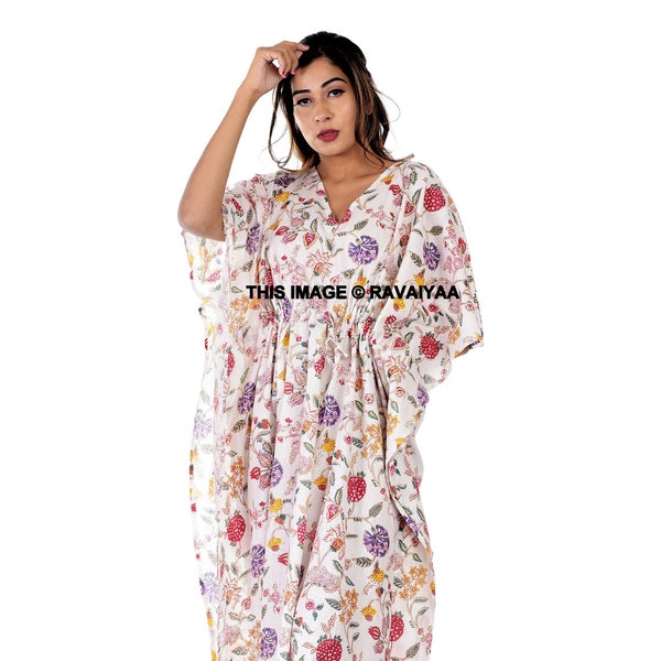 Indische Baumwolle Kaftan Maxi Kleid, lange Blumen Kaftan, Plus Size Damenbekleidung, Lounge Wear, Beach Party Kleid, Geschenk für sie Umstandskleid