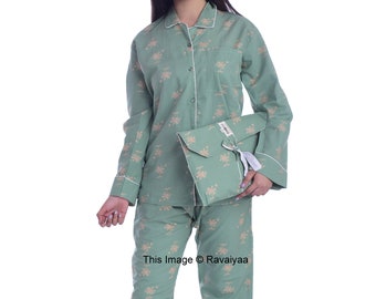 Indian Cotton Pajama Set/ Block Print Cute Pajamas /women Night Dress  /light Ultra-soft Night Dress Women Cotton Pants Shirt Set -  Canada