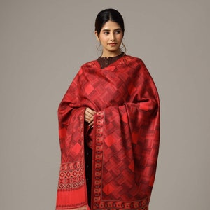 Large Ethnic Jacquard Design Kullu Weave Wool Shawl Meditation Blanket Himalaya Soft Wool Weddings Large Stole Throw Meditation Wrap