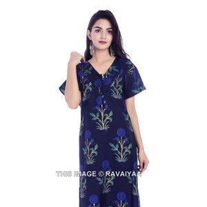 Indian Nighty, Women Nighty, Summer Night Dress, Sleepwear, Floral Print, Casual Nightwear Gown, Pure Cotton, India Cotton, Blue Night Gown image 1