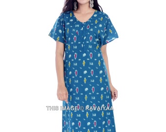 Ladies Nighty, Light Weight Soft Cotton Night Dress, Sleep Wear, Casual Night Gown, Indian Nightie, India Gown, Short Sleeves Gown, Printed