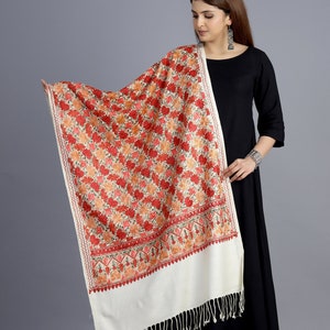 Embroidered Floral Stole Fashion Scarf gift scarf woolen wrap Large Wool Shawl 80&quot;x30&quot; Indian Shawl Pashmina Kashmiri Stole Multi Color