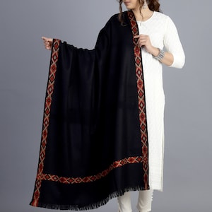 JHANA Shawl Meditation Prayer Shawl Blanket Indian Yak Wool Tibetan Winter Tribal Kullu Shawl Embroidery Boho Stole Solid Throw Unisex
