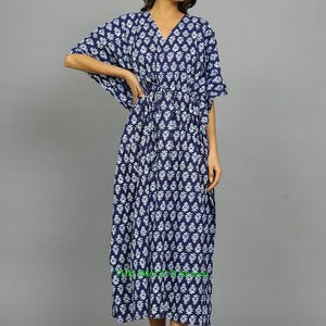 Indigo Blue Kaftan, Hand block printed Long Kaftan maxi dress Resortwear, Night wear Dress, beach wear Caftan, gown, Soft Maternity Dress