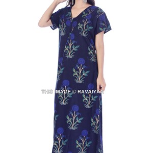 Indian Nighty, Women Nighty, Summer Night Dress, Sleepwear, Floral Print, Casual Nightwear Gown, Pure Cotton, India Cotton, Blue Night Gown image 2