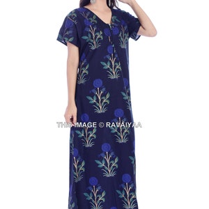 Indian Nighty, Women Nighty, Summer Night Dress, Sleepwear, Floral Print, Casual Nightwear Gown, Pure Cotton, India Cotton, Blue Night Gown image 3