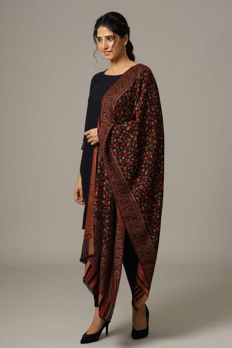 Indian 100% Pashmina Wool Kaani Floral-Paisley Shawl Scarf Women Large Wrap Stole 30 x 80 inches Meditation Shawl Christmas Gift Winter Wrap image 5