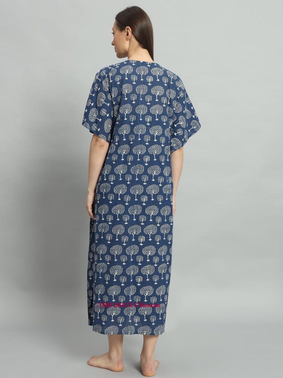 Handmade Indian Cotton Long Kaftan – Hand Block Print Boho Maxi Gown & Beach Cover Up